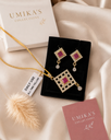Elegant Square Ruby & CZ Pendant Set with Matching Earrings
