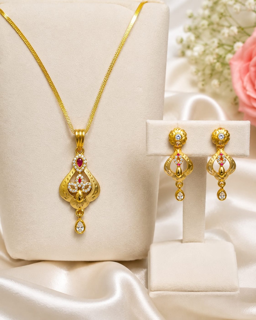 Gold-Tone Pendant and Earring Set with Multi-Color Stones