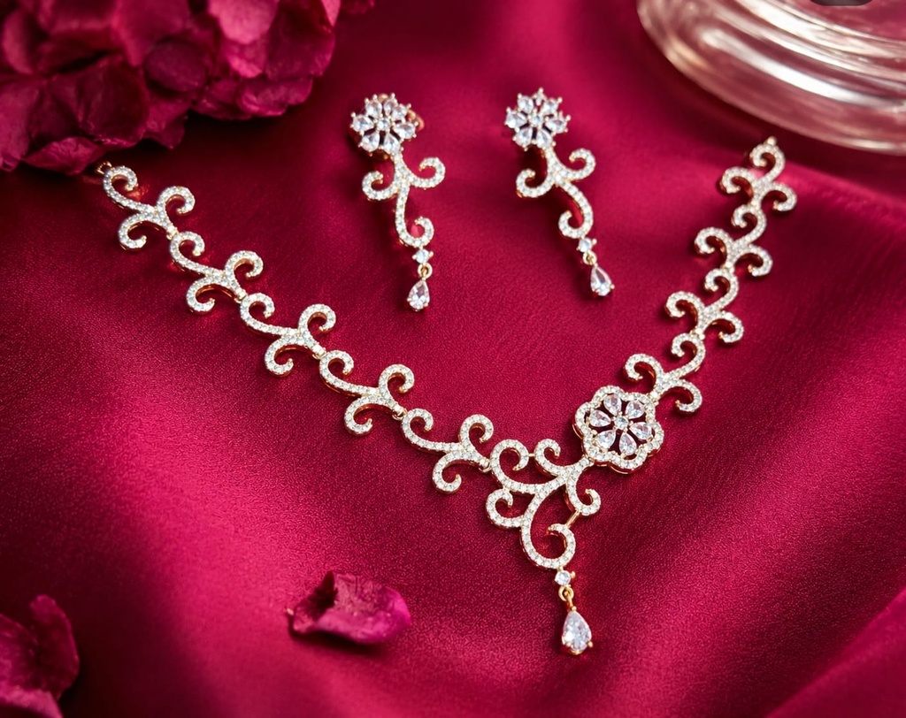 Intricate Gold-Tone Floral Necklace and Earring Set