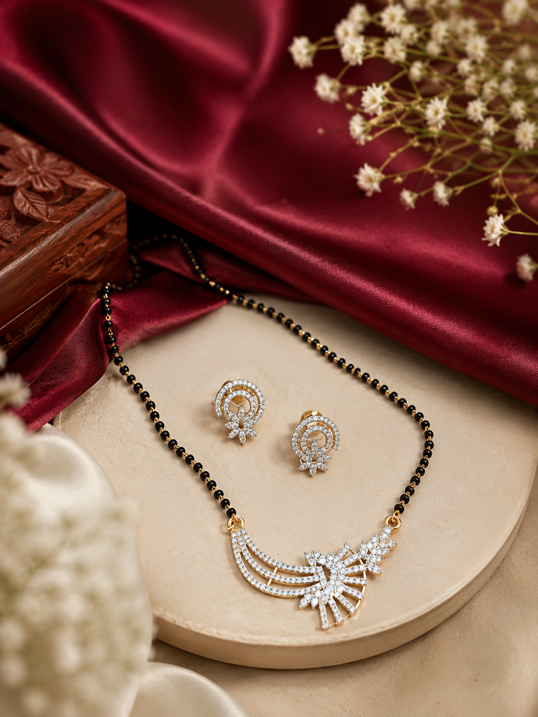 Elegant Rose Gold Floral Cascade Pendant and Earring Jewelry Set